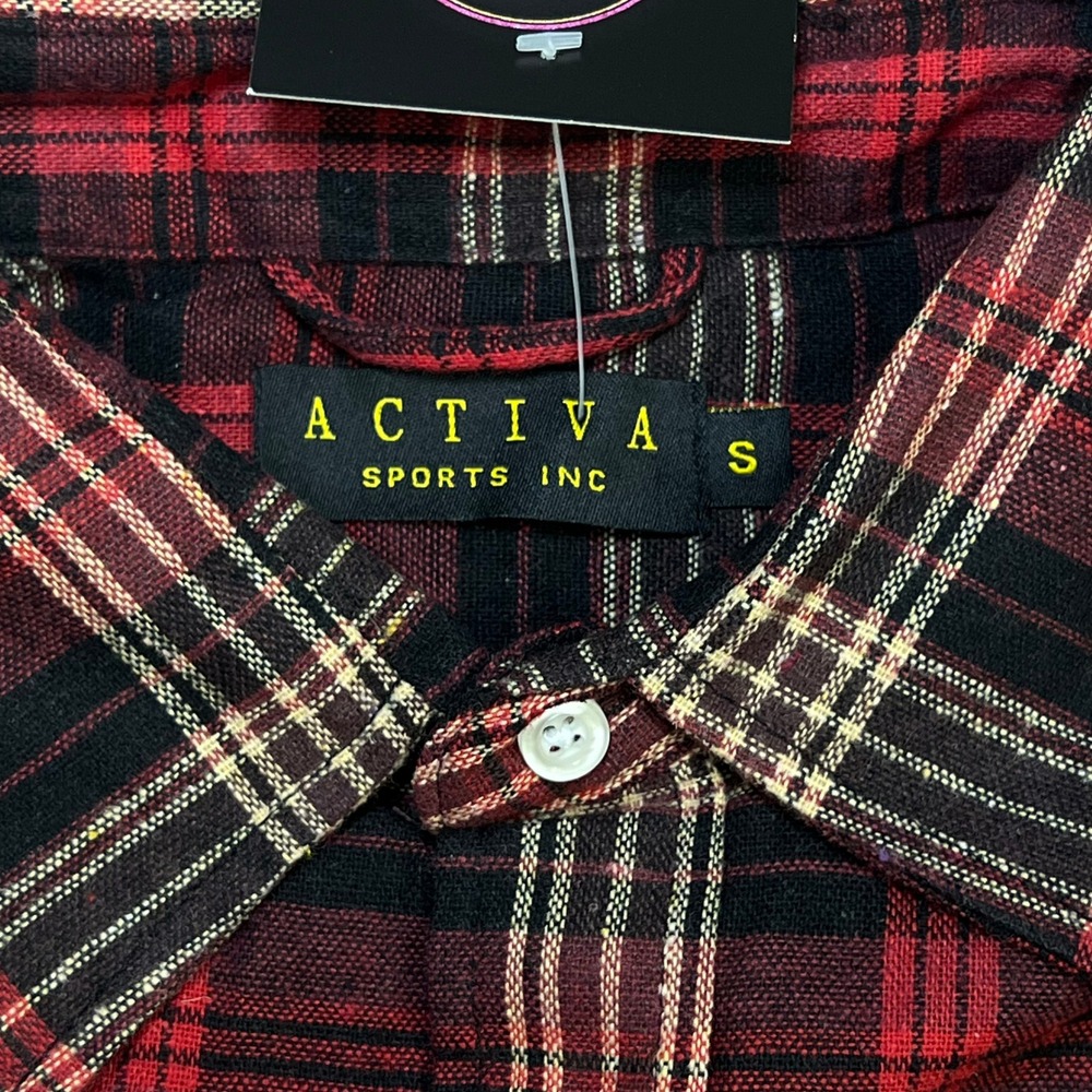 Activa Sports‎ Inc Red/Black Plaid Flannel Shirt Unisex SMALL Button Up NWT - Picture 7 of 8